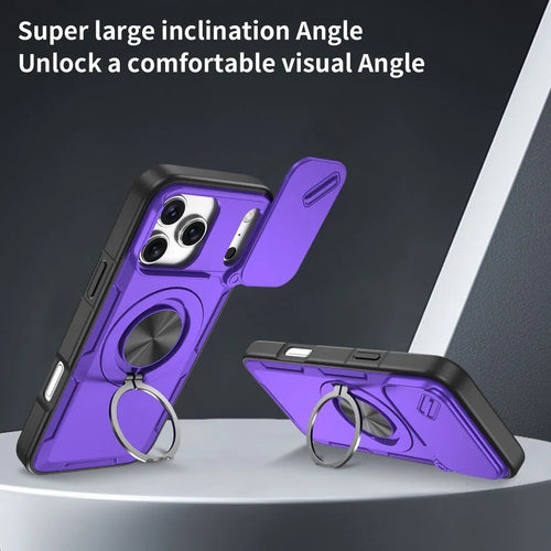 2-in-1 Magnetic Sliding Lens Case, Purple for iPhone 17 Pro