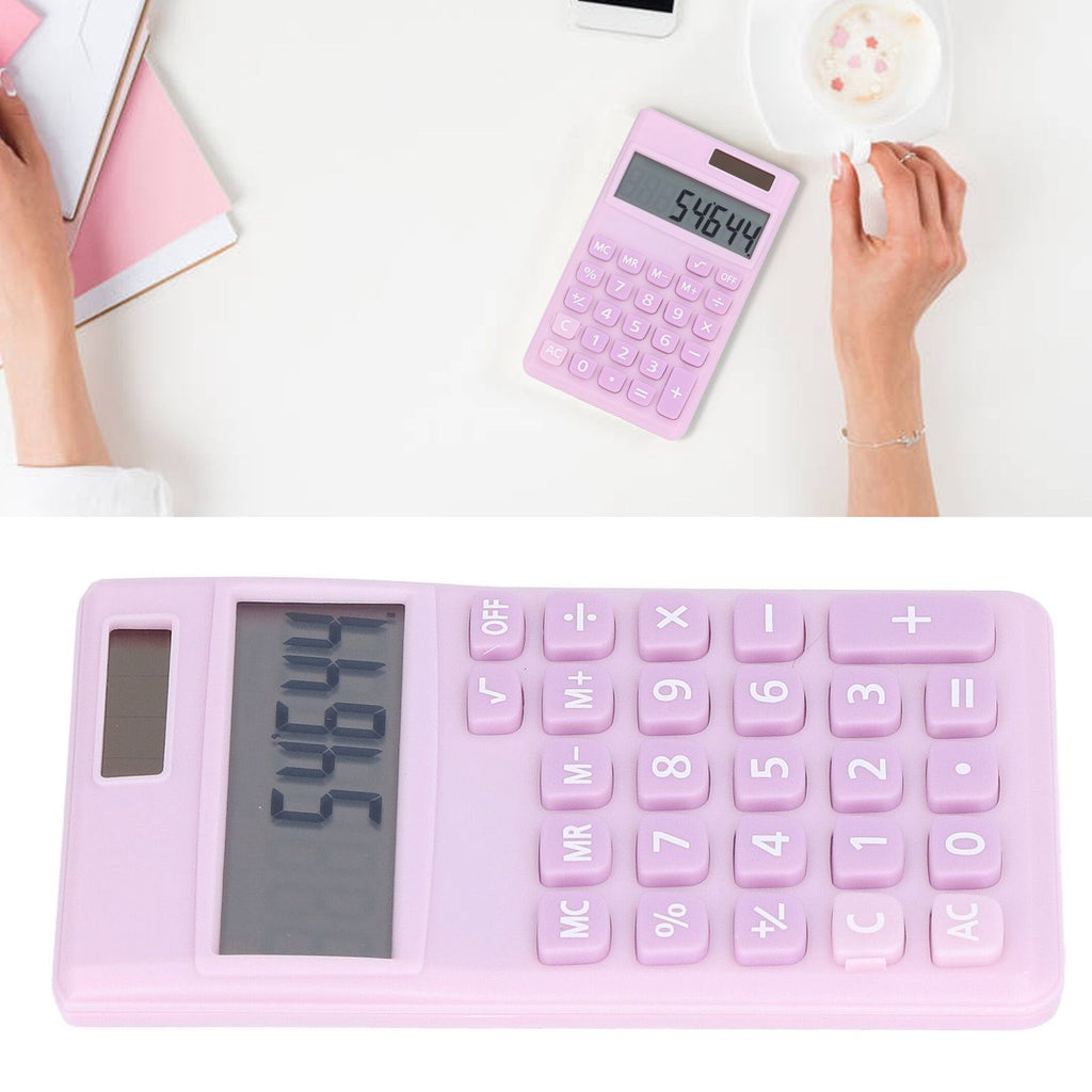 Calculators 8 Digit Solar Battery Dual Power Handheld Pocket Calculator with Large LCD Display Big Sensitive ButtonPale Pinkish Purple