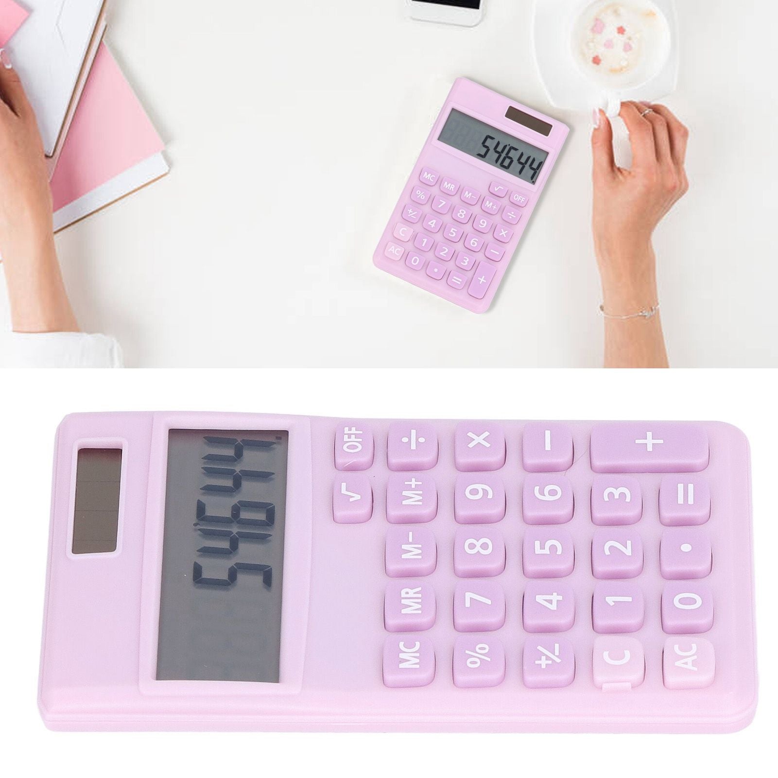Calculators 8 Digit Solar Battery Dual Power Handheld Pocket Calculator with Large LCD Display Big Sensitive ButtonPale Pinkish Purple
