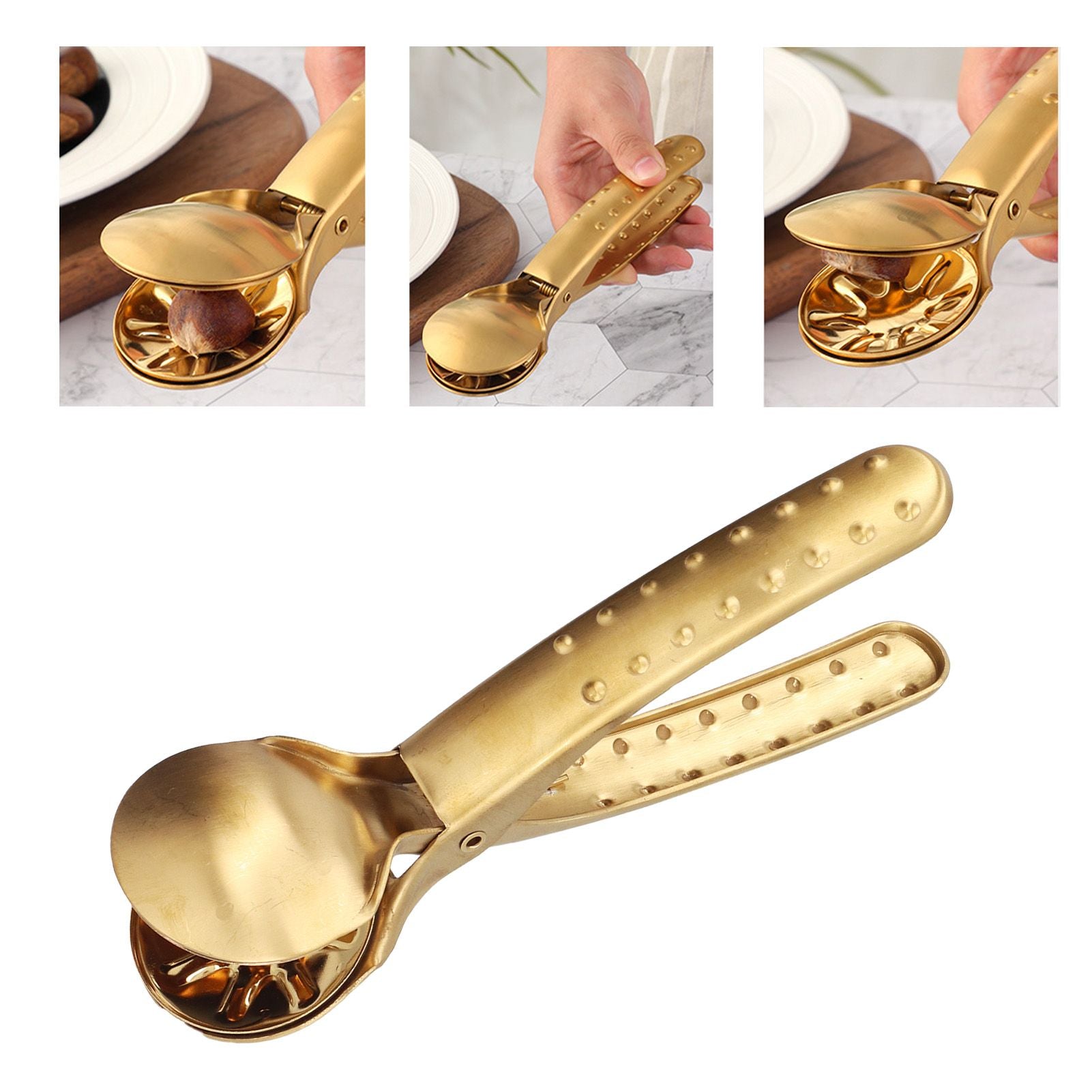 Stainless Steel Nutcracker Chestnut Clip Metal Multifunctional Nut Opener Plier for KitchenGold