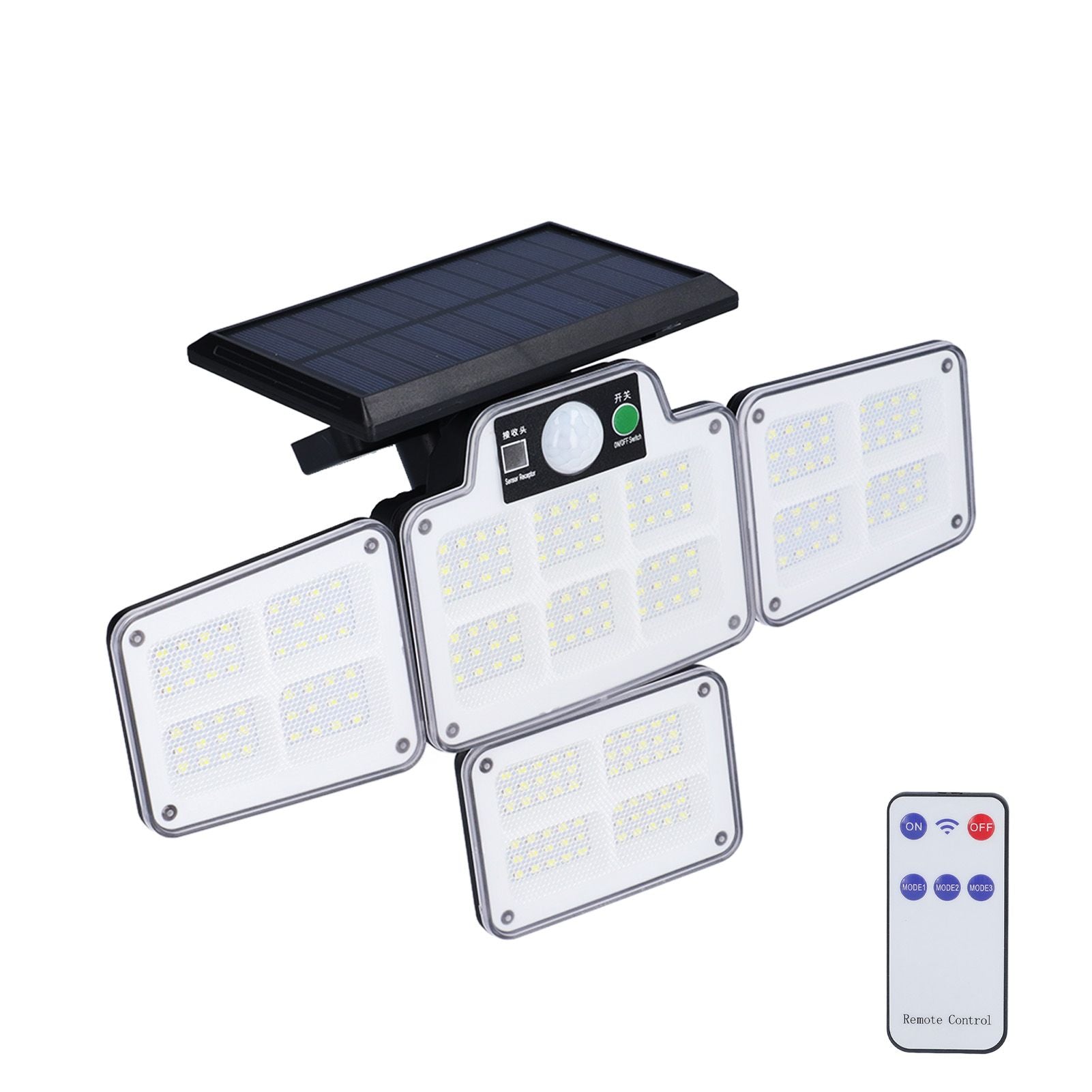 LED Solar Lights Outdoor 4 Adjustable Heads Motion Sensor Light 450LM 3 Modes Wide Angle Wall Light for Garden Pathway