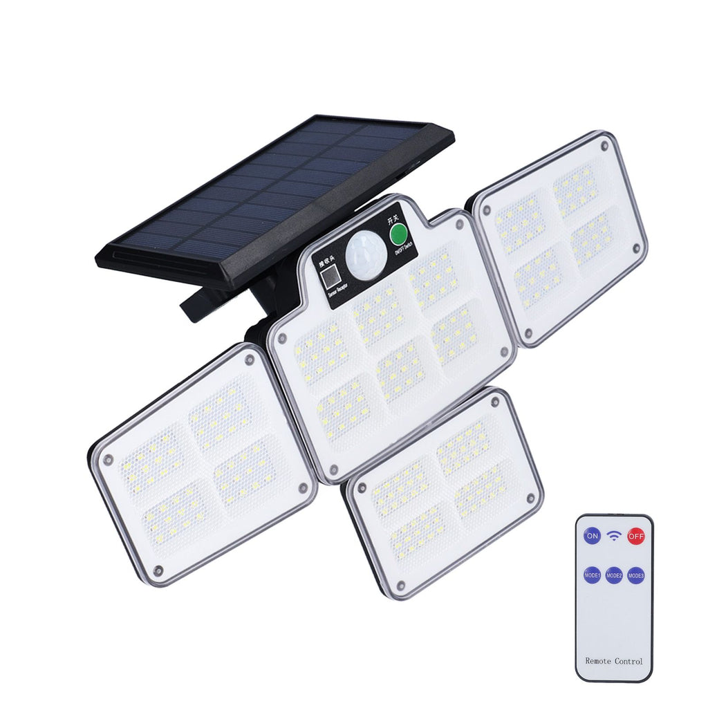 LED Solar Lights Outdoor 4 Adjustable Heads Motion Sensor Light 450LM 3 Modes Wide Angle Wall Light for Garden Pathway