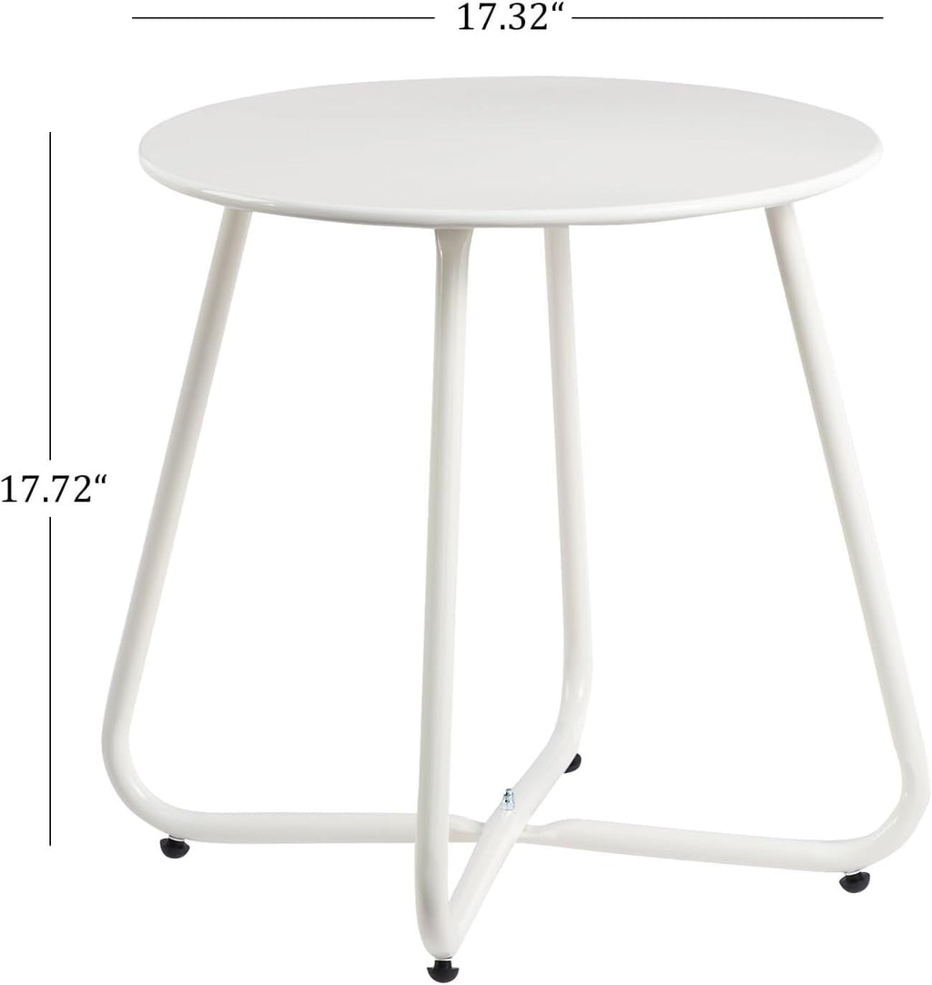 Metal Outdoor Side Table – Round Patio Table, Rust-Resistant Small End Coffee Table for Balcony, Garden, Porch, Living Room & Bedroom – Portable Accent Table for Indoor Outdoor Use, White
