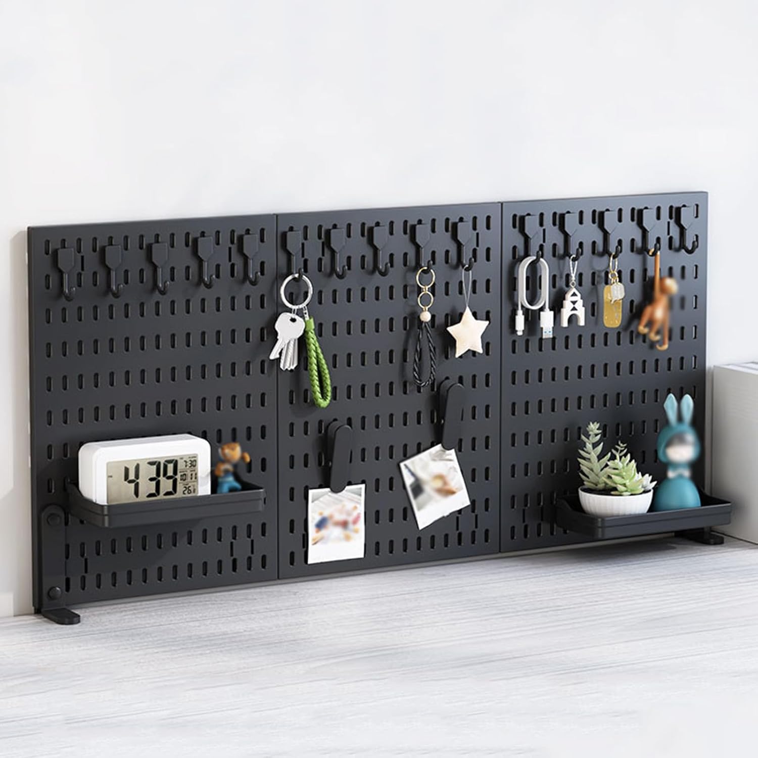 CARLA HOME 2 Pack Desk Pegboard Organizer Kit  with Hooks, Tray & Mount Ideal for Office, Gaming Setup & Home Workspace Organization (Black)