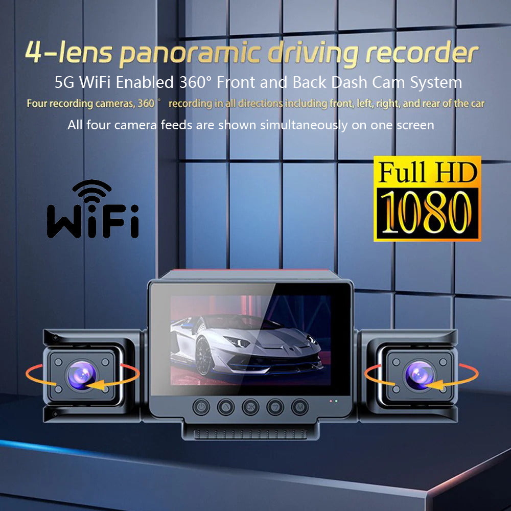 4 Channel 5G WiFi Dashcam FHD 1080P 170° Wide Angle G-Sensor with 64GB Card