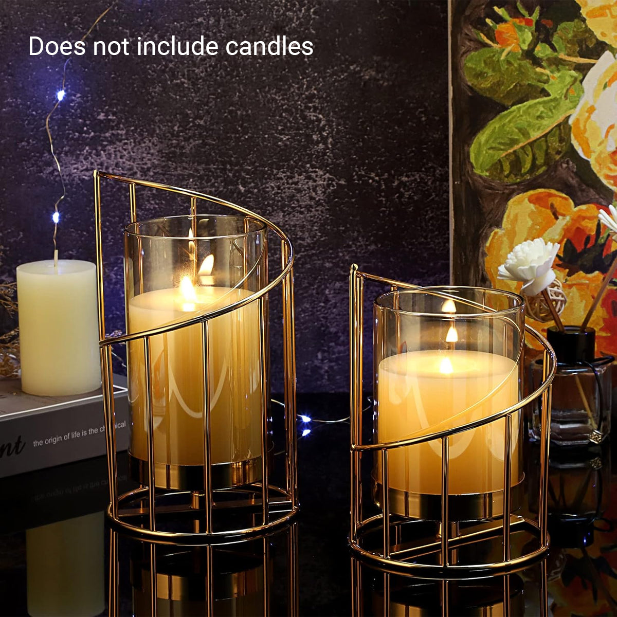 Wrought Iron Candle Holder Romantic Candlestick Ornament Dinner Table Decor Prop - S