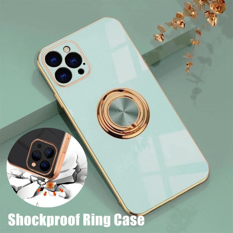 Light Cyan Luxury Shockproof Silicone Ring Case Stand Cover for iPhone 14 13 12 Pro Max - iPhone 13 Pro Max