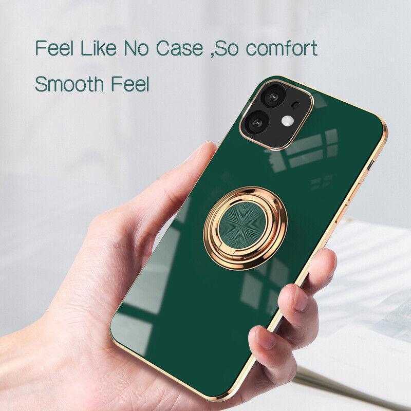 Dark Green Luxury Shockproof Silicone Ring Case Stand Cover for iPhone 14 13 12 Pro Max - iPhone 12