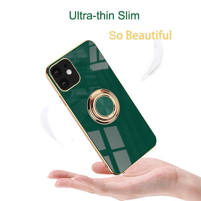 Dark Green Luxury Shockproof Silicone Ring Case Stand Cover for iPhone 14 13 12 Pro Max - iPhone 13