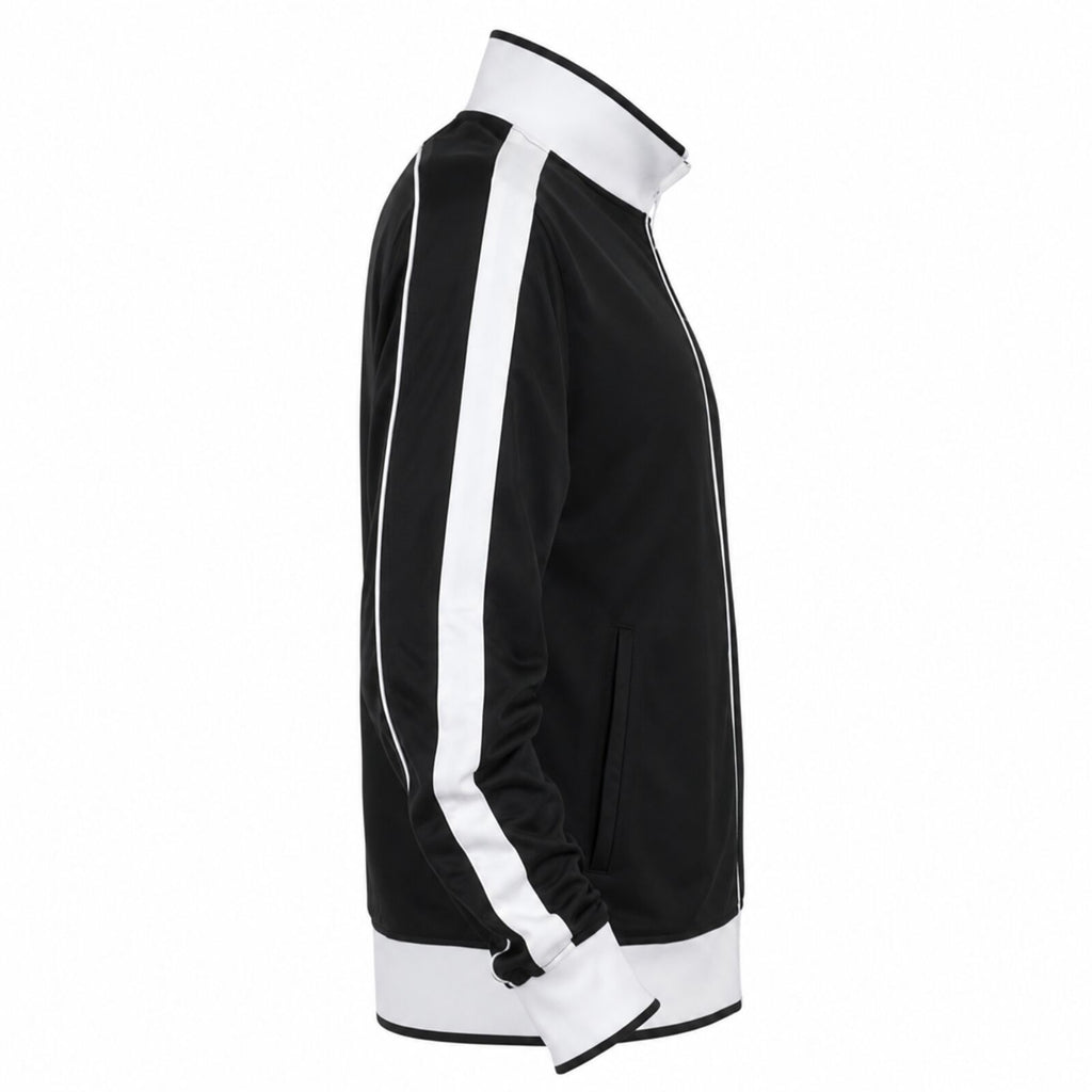 Identitee Mens Varsity Track Jacket Warm Winter Tracksuit Top Zip - Black/White - 3XL