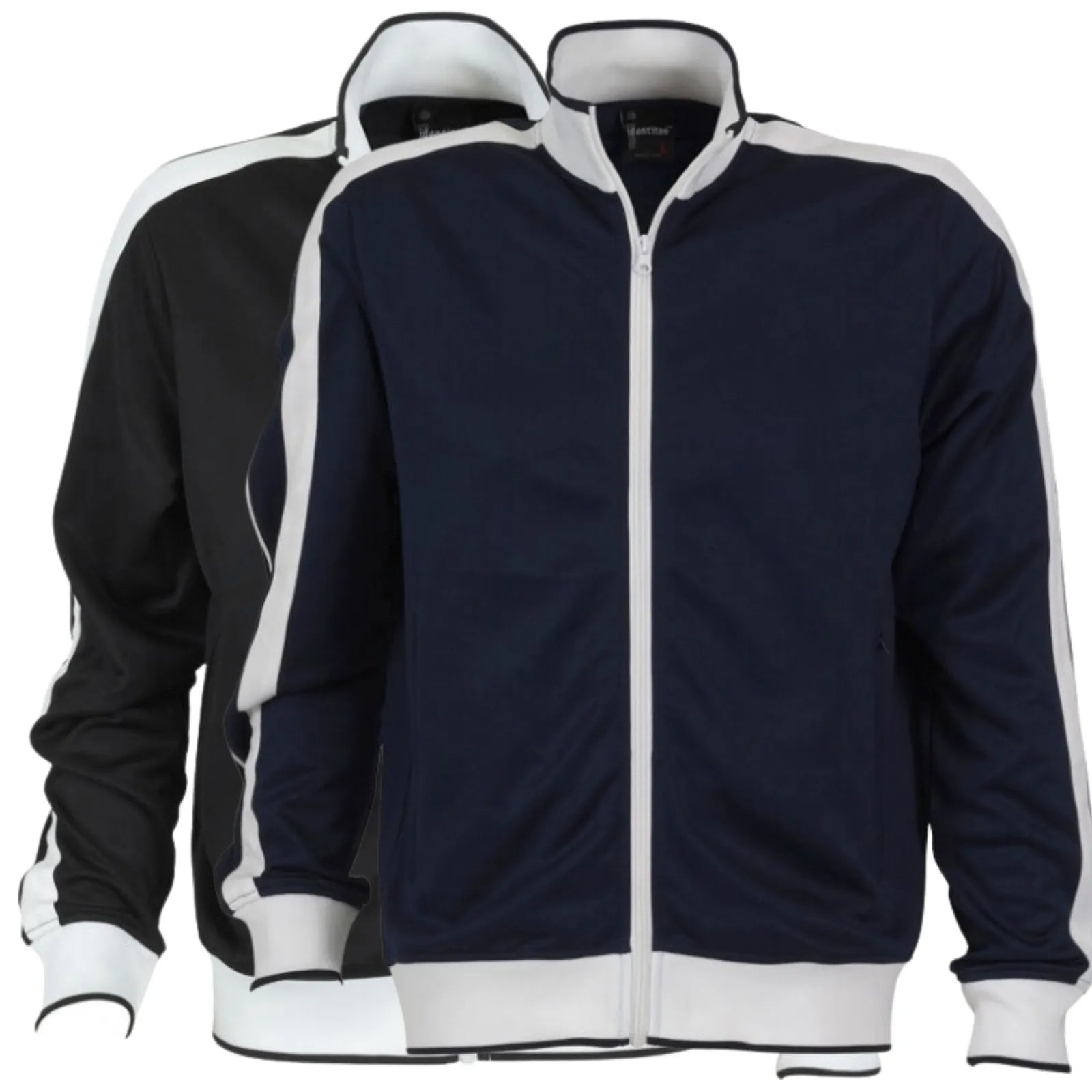 Identitee Mens Varsity Track Jacket Warm Winter Tracksuit Top Zip - Black/White - L