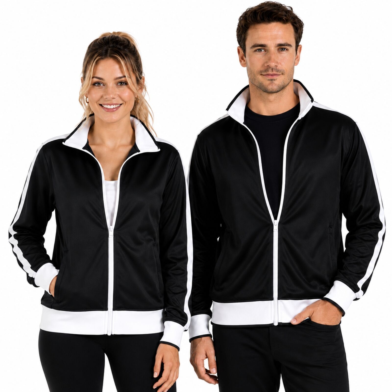 Identitee Mens Varsity Track Jacket Warm Winter Tracksuit Top Zip - Black/White - S