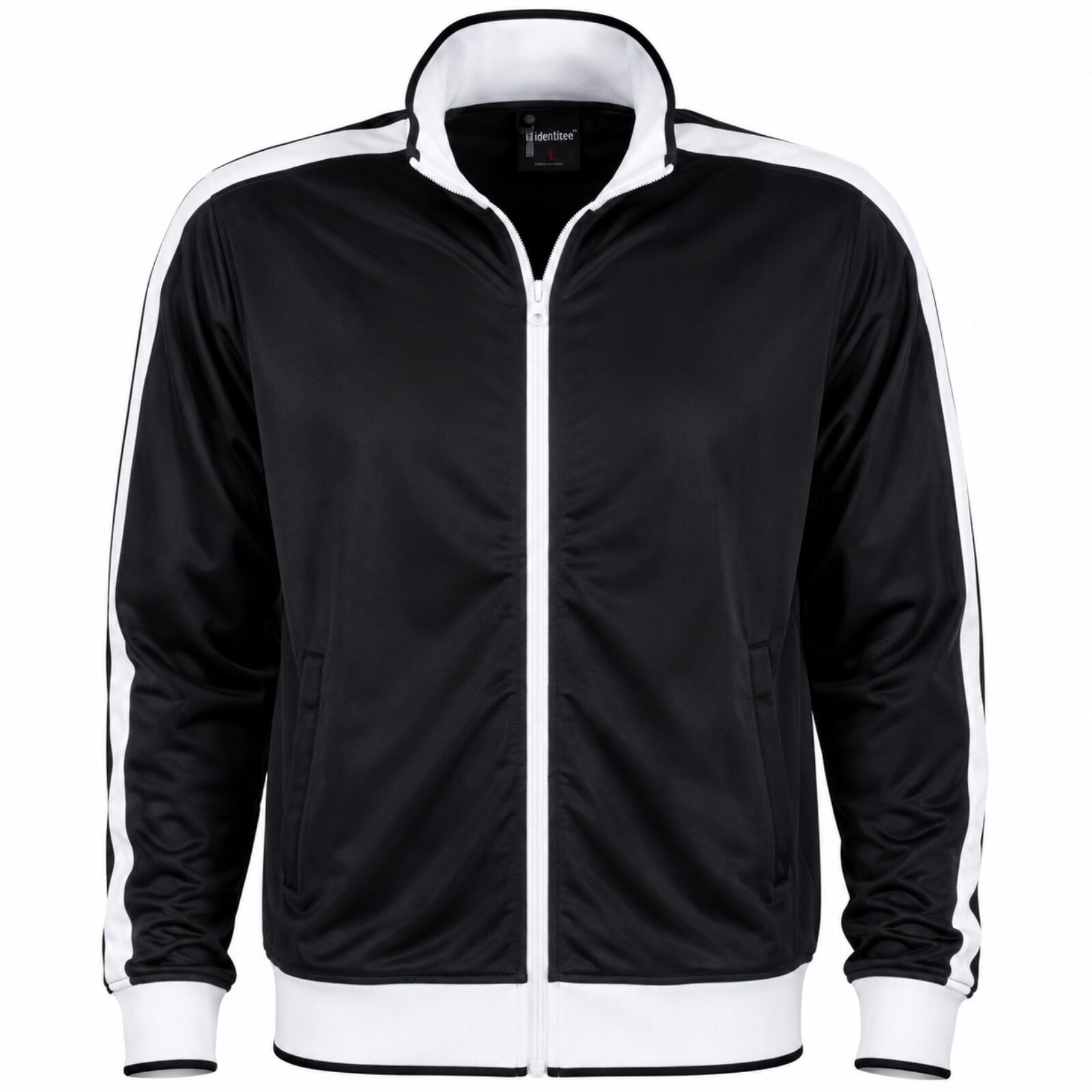 Identitee Mens Varsity Track Jacket Warm Winter Tracksuit Top Zip - Black/White - S