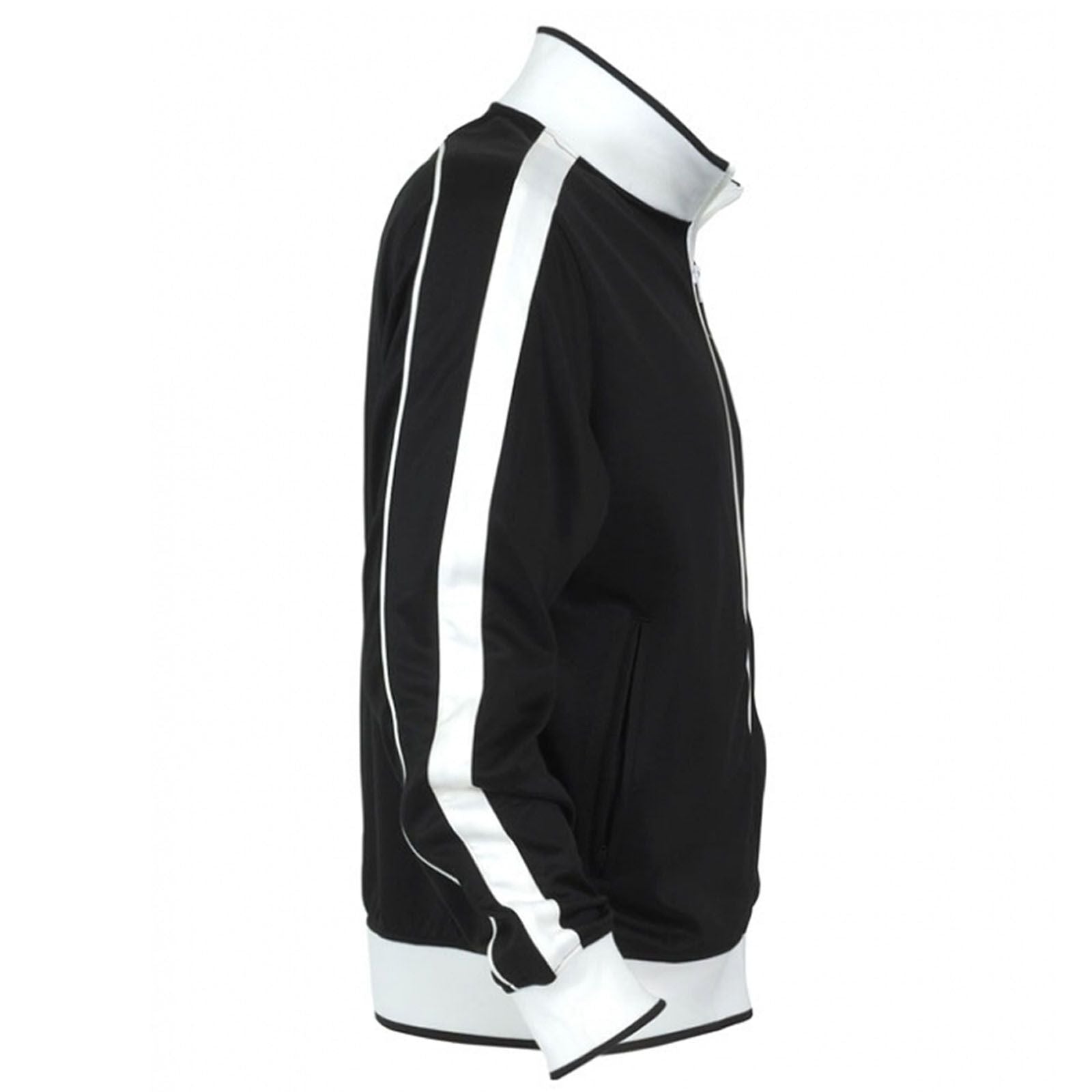 Identitee Mens Varsity Track Jacket Warm Winter Tracksuit Top Zip - Black/White - XXL