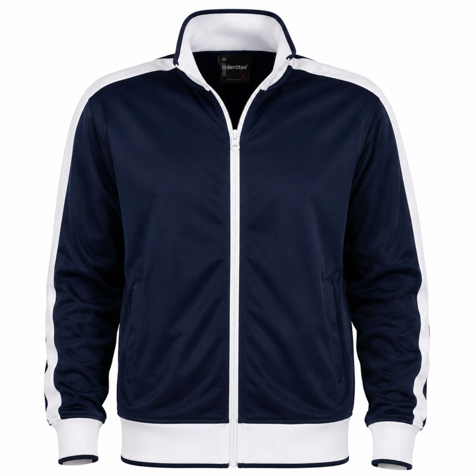 Identitee Mens Varsity Track Jacket Warm Winter Tracksuit Top Zip - Navy/White - 3XL