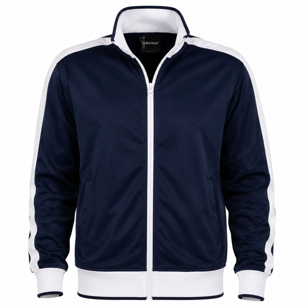Identitee Mens Varsity Track Jacket Warm Winter Tracksuit Top Zip - Navy/White - XL