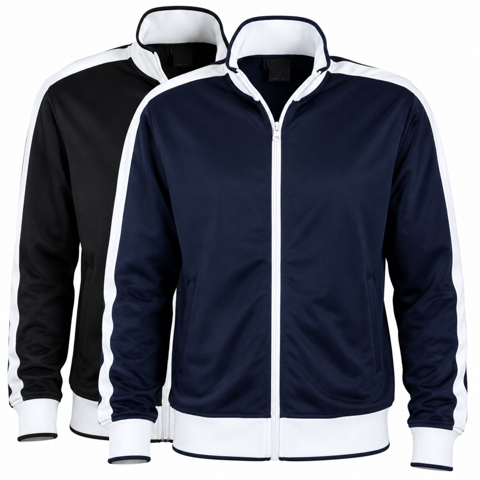 Identitee Mens Varsity Track Jacket Warm Winter Tracksuit Top Zip - Navy/White - XXL