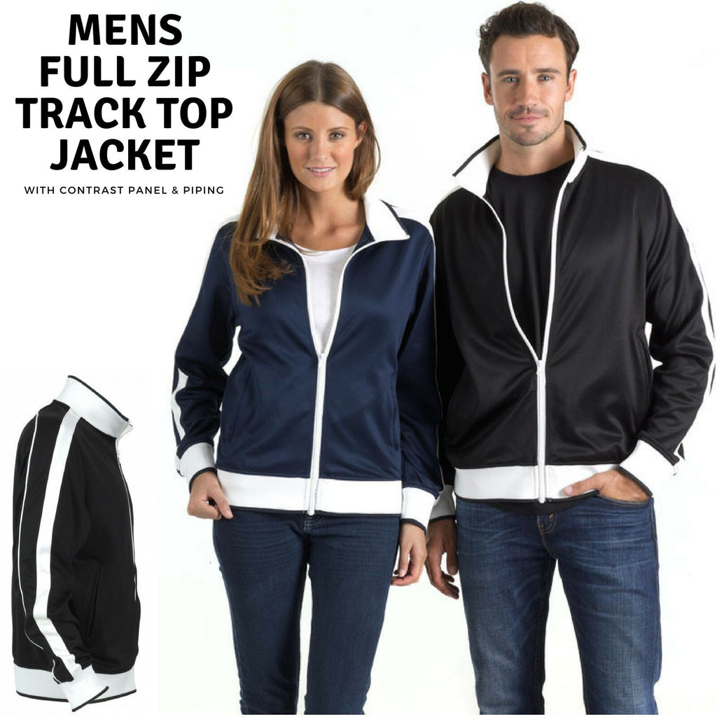 Identitee Mens Varsity Track Jacket Warm Winter Tracksuit Top Zip - Navy/White - XXL