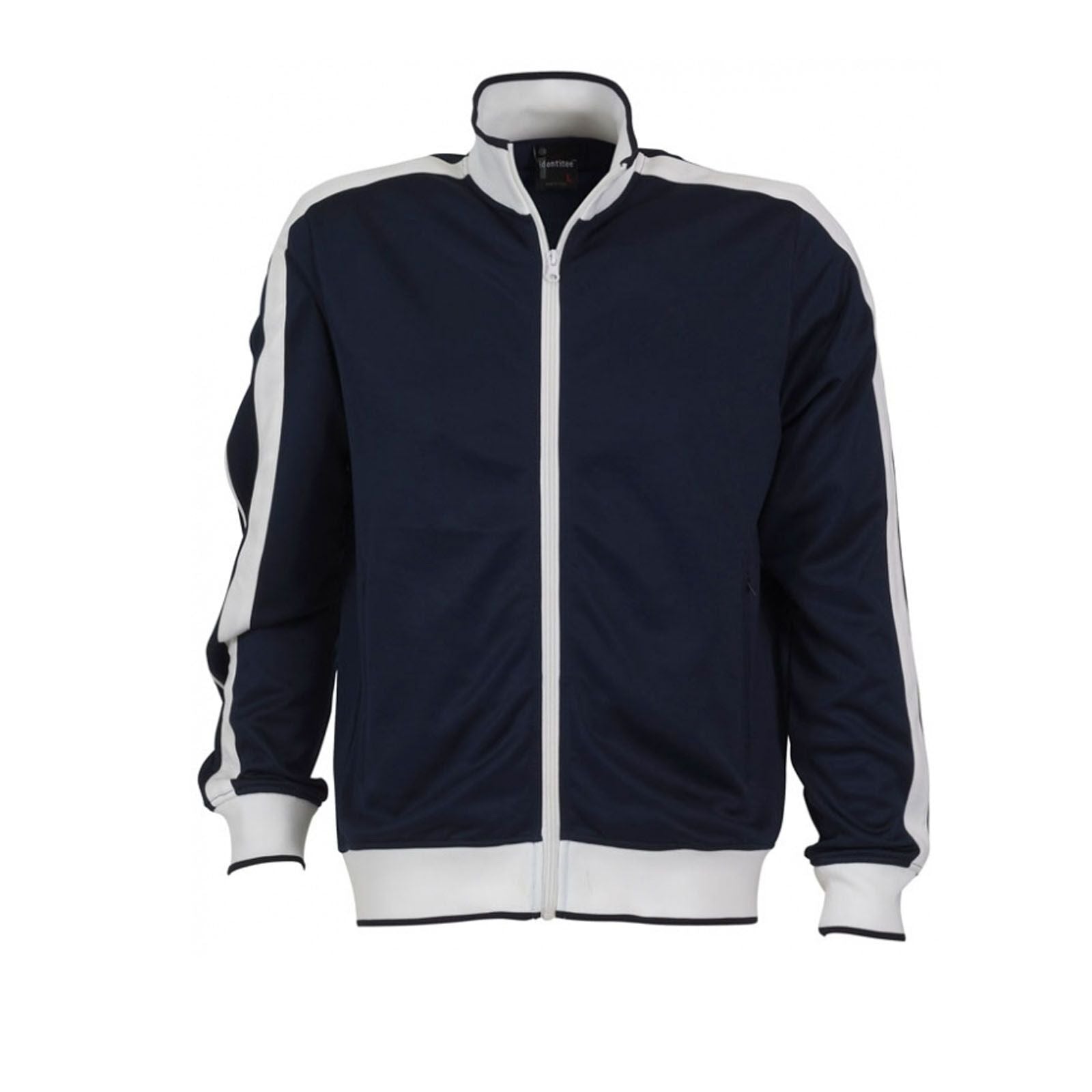 Identitee Mens Varsity Track Jacket Warm Winter Tracksuit Top Zip - Navy/White - XXL