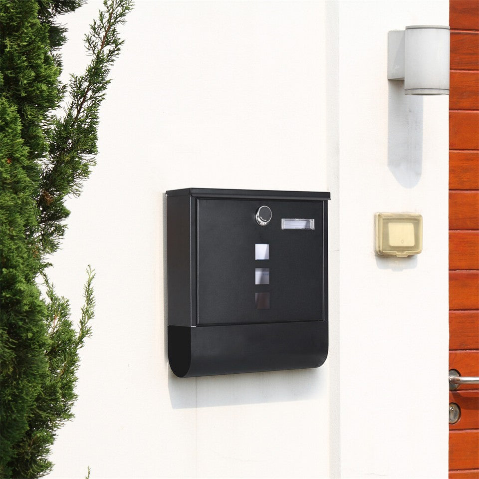 Lockable Mailbox Wall Mounted Mail Letter Post Box with Newspaper Holder Rack