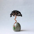 Black Obsidian Natural Crystal Wealth Tree - 12cm Feng Shui Decor, Elegant Office Desk Ornament