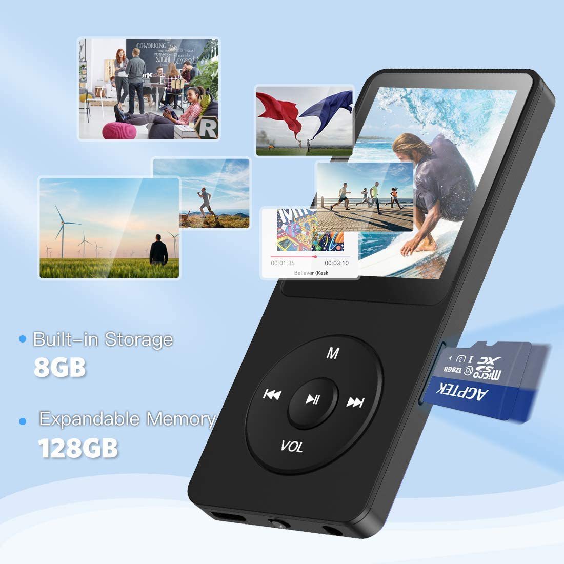Portable Digital Music Player - Bluetooth 5.4, Hi-Fi Lossless Sound, 8GB Built-in & Expandable Storage(black 32GB)