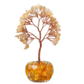 Yellow Natural Crystal Tree Ornament – Handmade Miniature Decorative Tree with Glass Base for Home, Office & Gift