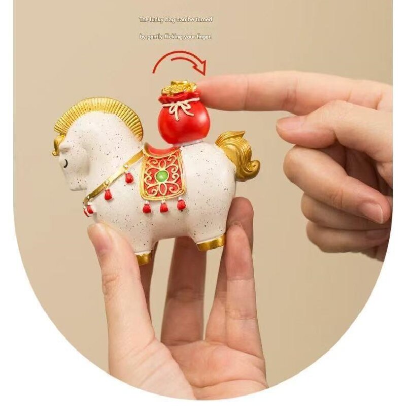 White Red New Chinese Style Resin Horse Figurine with Rotating Lucky Bag – Elegant Home or Office Decor for Modern Living Spaces(Blessed immediately)