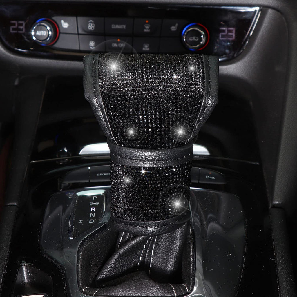 Yellow 7-Piece Car Interior Decoration Set – Crystal Rhinestone Steering Wheel Cover, Gear Shift Cover, Seat Belt Pads, Cup Coasters & Ignition Switch Cover