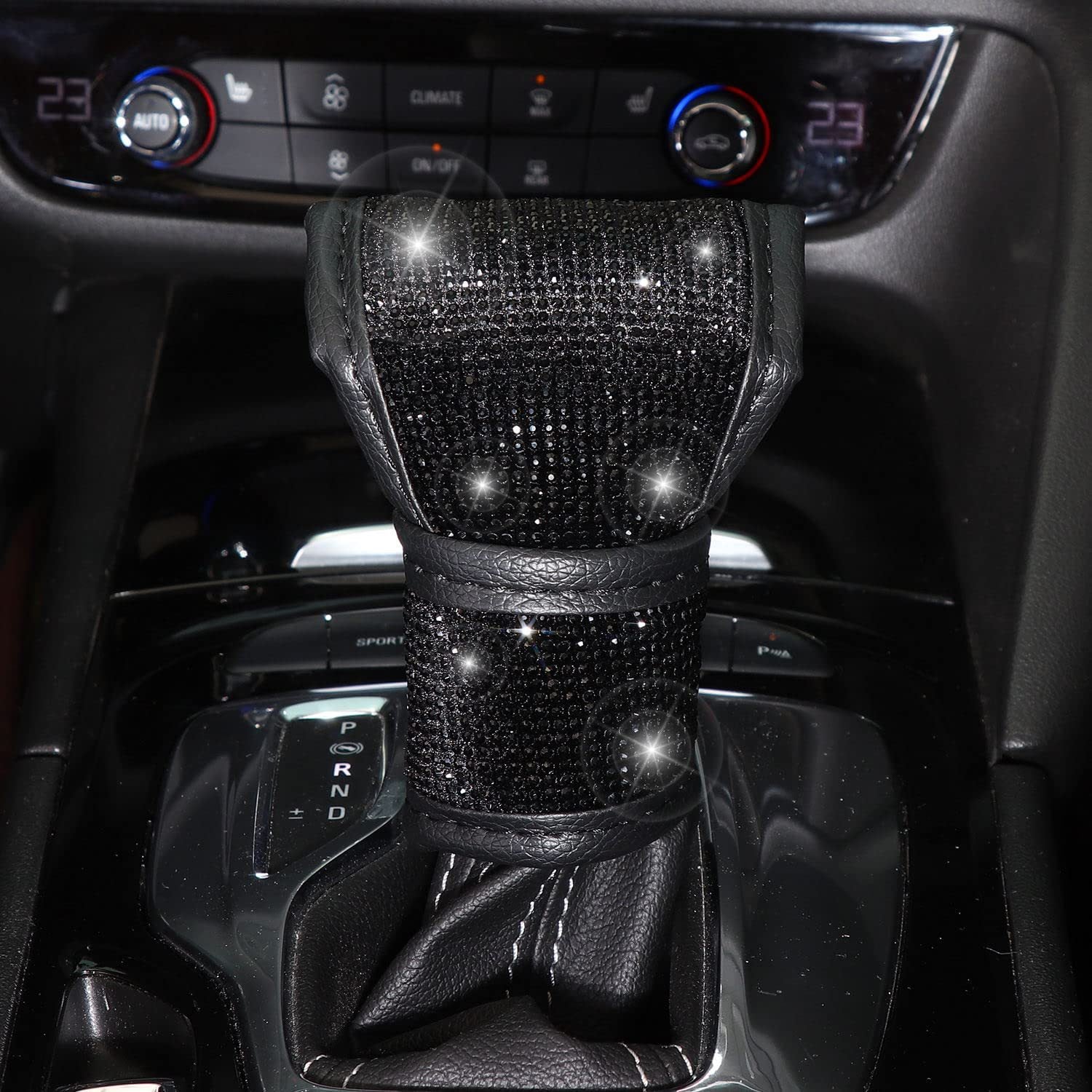 Yellow 7-Piece Car Interior Decoration Set – Crystal Rhinestone Steering Wheel Cover, Gear Shift Cover, Seat Belt Pads, Cup Coasters & Ignition Switch Cover