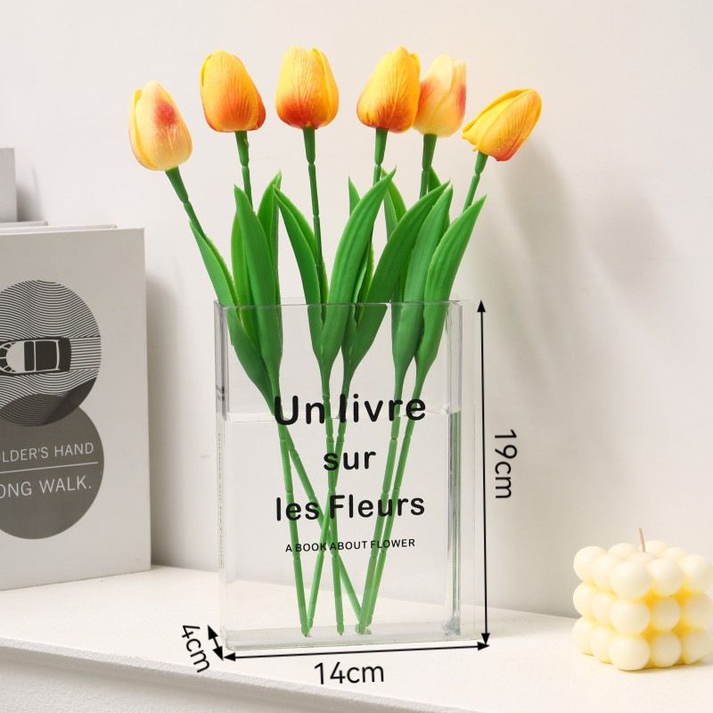 Minimalist Clear Acrylic Book Vase (Un livre sur les Fleurs) - Space Saving Desktop Ornament & Bookish Gift- Durable Unbreakable Hydroponic Vessel for Home and Office Decor