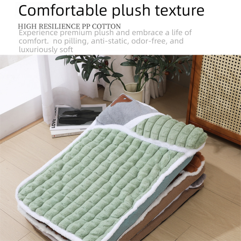 Brown M size Luxury Plush Pet Sleeping Mat, Thickened Warm Pet Bed Cushion for Dogs and Cats, Soft Fabric Pet Sofa Pad with Non-Slip Waterproof Base