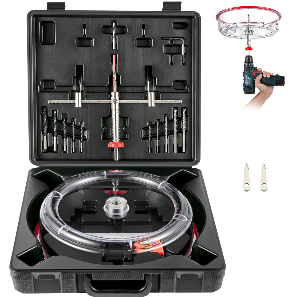 Adjustable Hole Saw Cutter Kit, 1-5/8\" to 11-13 /16\" (40-300 mm), Recessed Hole Saw with PC Dust Shield, Two Replaceable Pilot Drill Bits, for Recessed Lights, Ceiling Speakers, Vent Holes