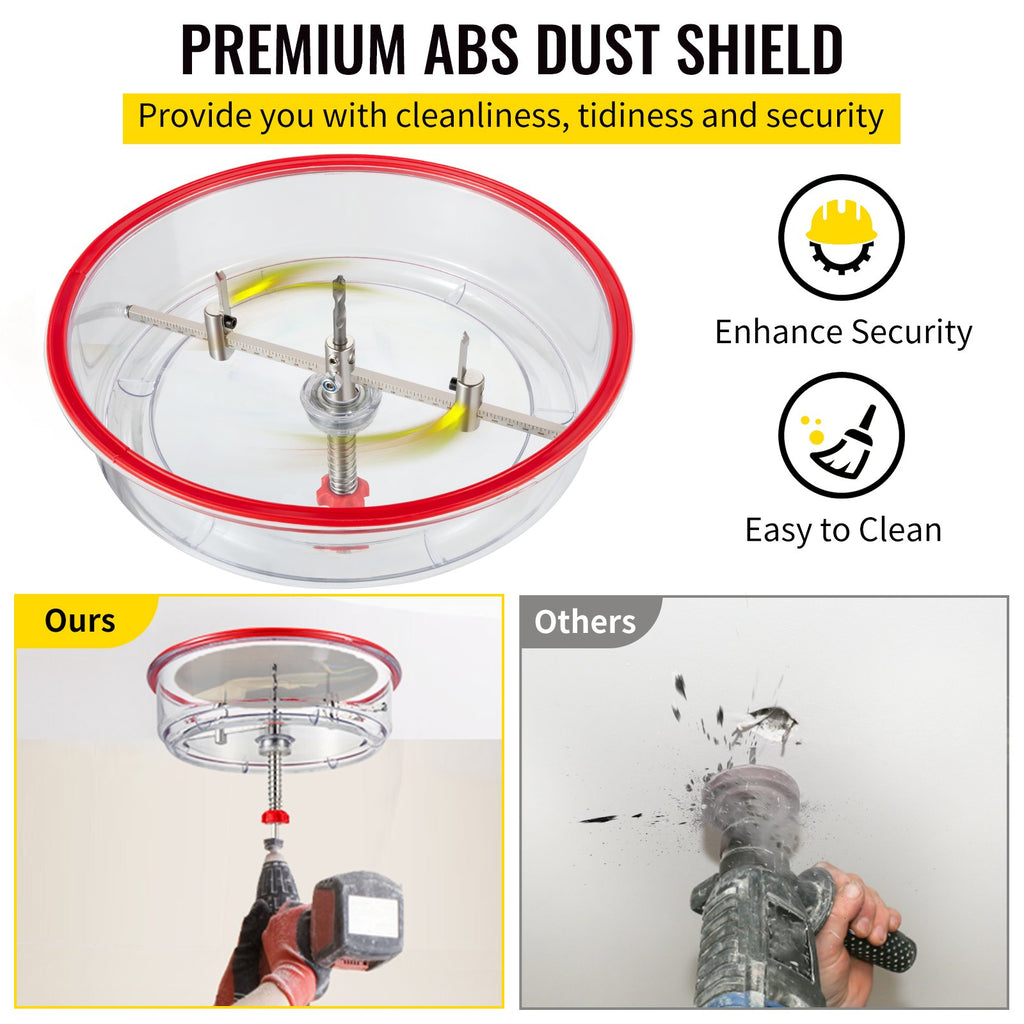 Adjustable Hole Saw Cutter Kit, 1-5/8\" to 11-13 /16\" (40-300 mm), Recessed Hole Saw with PC Dust Shield, Two Replaceable Pilot Drill Bits, for Recessed Lights, Ceiling Speakers, Vent Holes