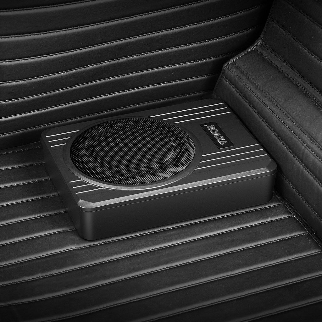 8" 400W Underseat Car Subwoofer, Slim Powered Car Subwoofers Under the Seat, Low Profile Audio Sub Built-in Amplifier, High/Low Level Input & Volume Controller for SUVs, Car, Truck, RV