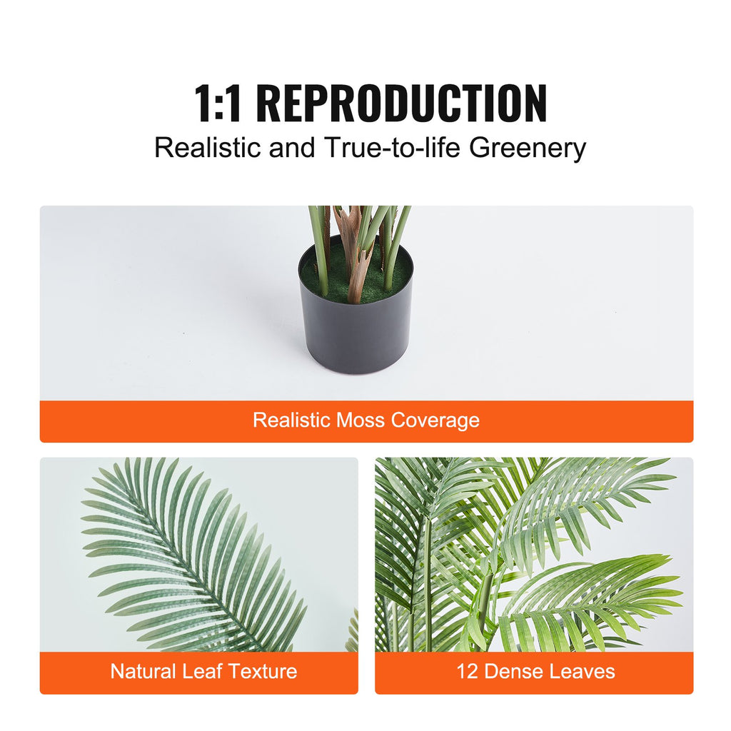 Artificial Palm Tree, 1.5m Tall Faux Plant, Secure PE Material & Anti-Tip Tilt Protection Low-Maintenance Plant, Lifelike Green Fake Tree for Home Office Warehouse Decor Indoor Outdoor