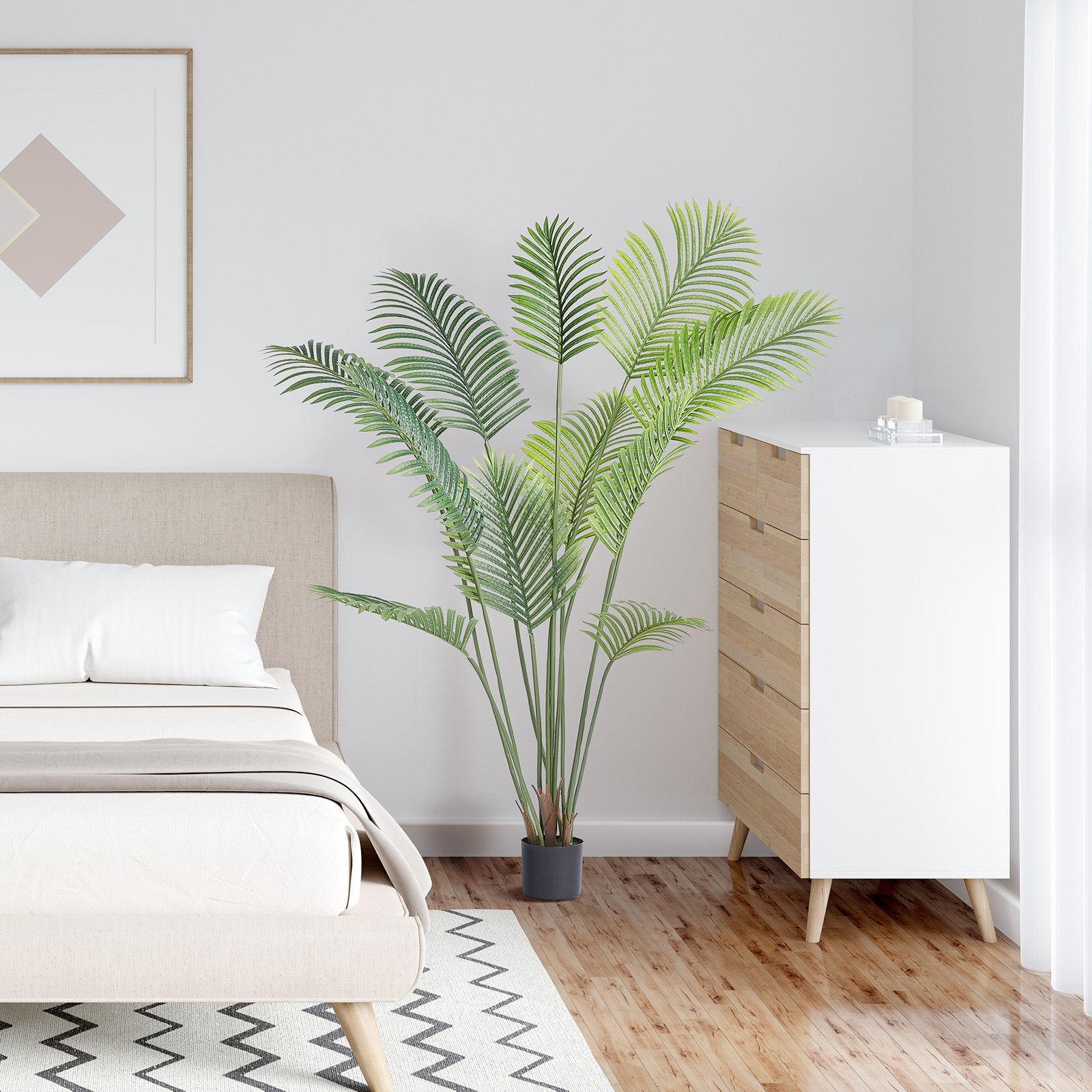 Artificial Palm Tree, 1.8mTall Faux Plant, Secure PE Material & Anti-Tip Tilt Protection Low-Maintenance Plant, Lifelike Green Fake Tree for Home Office Warehouse Decor Indoor Outdoor