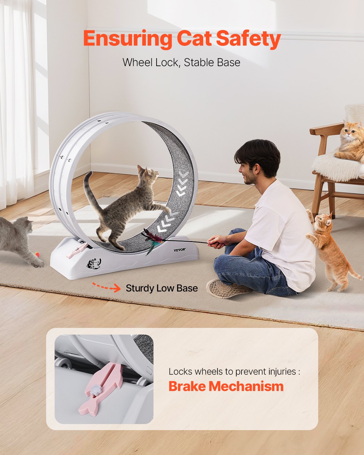 Cat Exercise Wheel, 31.5 in, Large Cat Running Wheel with Secure Brake & Carpeted Runway, Quiet Operation Cat Treadmill, Indoor Cats Exerciser Wheel for Pets Weight Loss & Health White