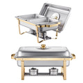 Chafing Dish Buffet Set, 4 Qt 2 Pack, Stainless Steel Chafer with 4 Half Size Pans, Rectangle Catering Warmer Server with Glass Lid Water Pan Folding Stand Fuel Holder, for Wedding Party Banquet