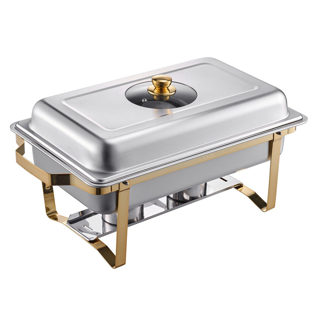 Chafing Dish Buffet Set, 4 Qt 2 Pack, Stainless Steel Chafer with 4 Half Size Pans, Rectangle Catering Warmer Server with Glass Lid Water Pan Folding Stand Fuel Holder, for Wedding Party Banquet