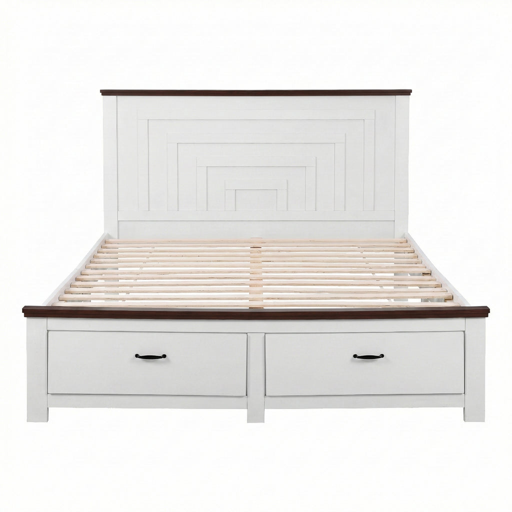 Artiss Queen Wooden Bed Frame with 2 Drawer Platform Bed with 108cm Solid High Headboard White Bed Base for Bedroom Easy Assembly