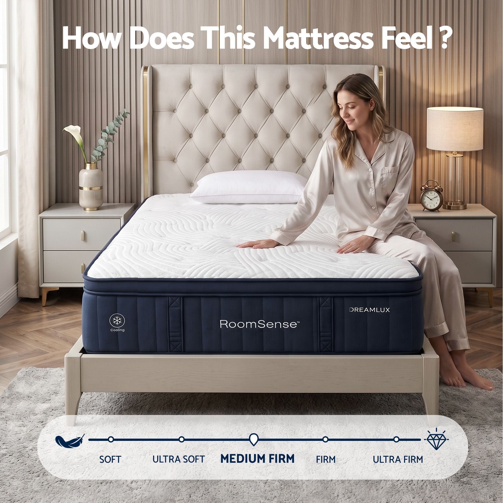 RoomSense King Single Mattress, 34cm Thick Medium Firm Hybrid Mattress for Back Pain Relief, Tencel Cooling Pocket Spring Mattress King Single Size in a Box