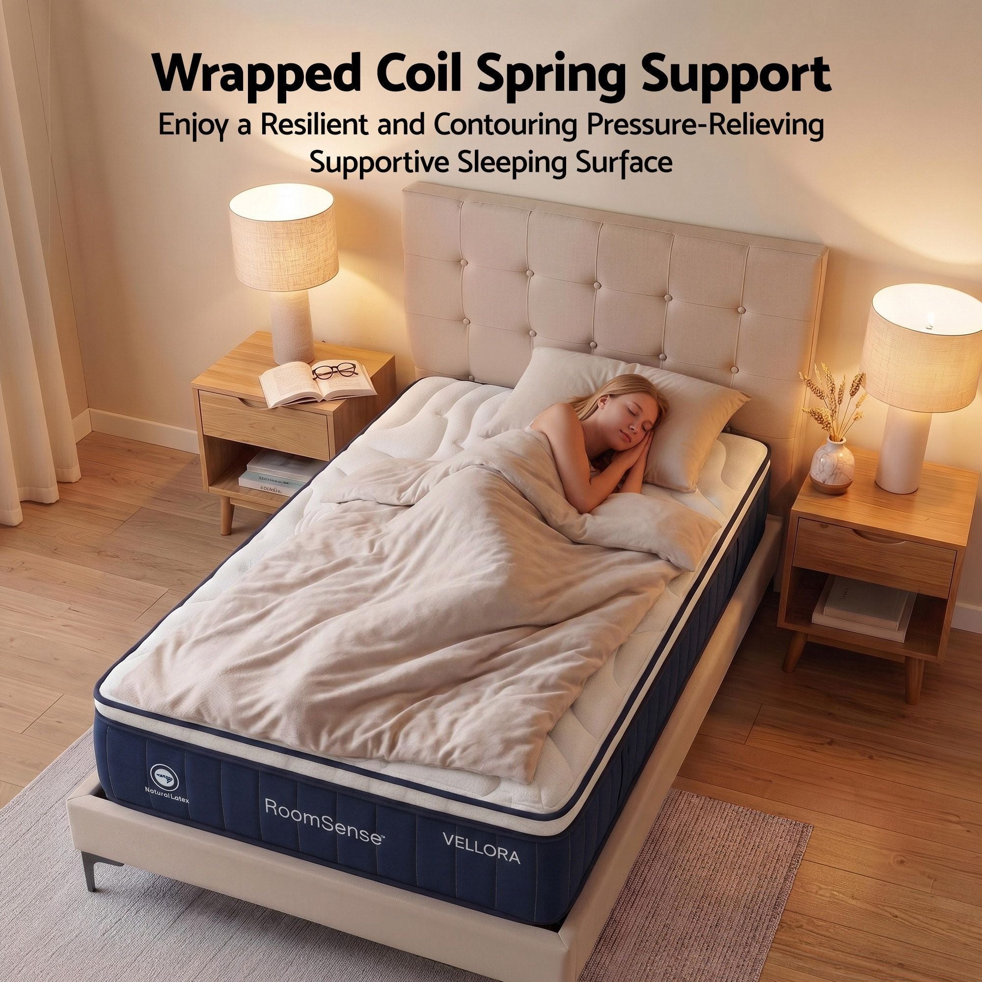 RoomSense King Mattress , 30cm Medium Firm Hybrid Mattress with Latex Lumbar Support for Back Pain Relief , Pocket Spring Mattress King Size in a Box