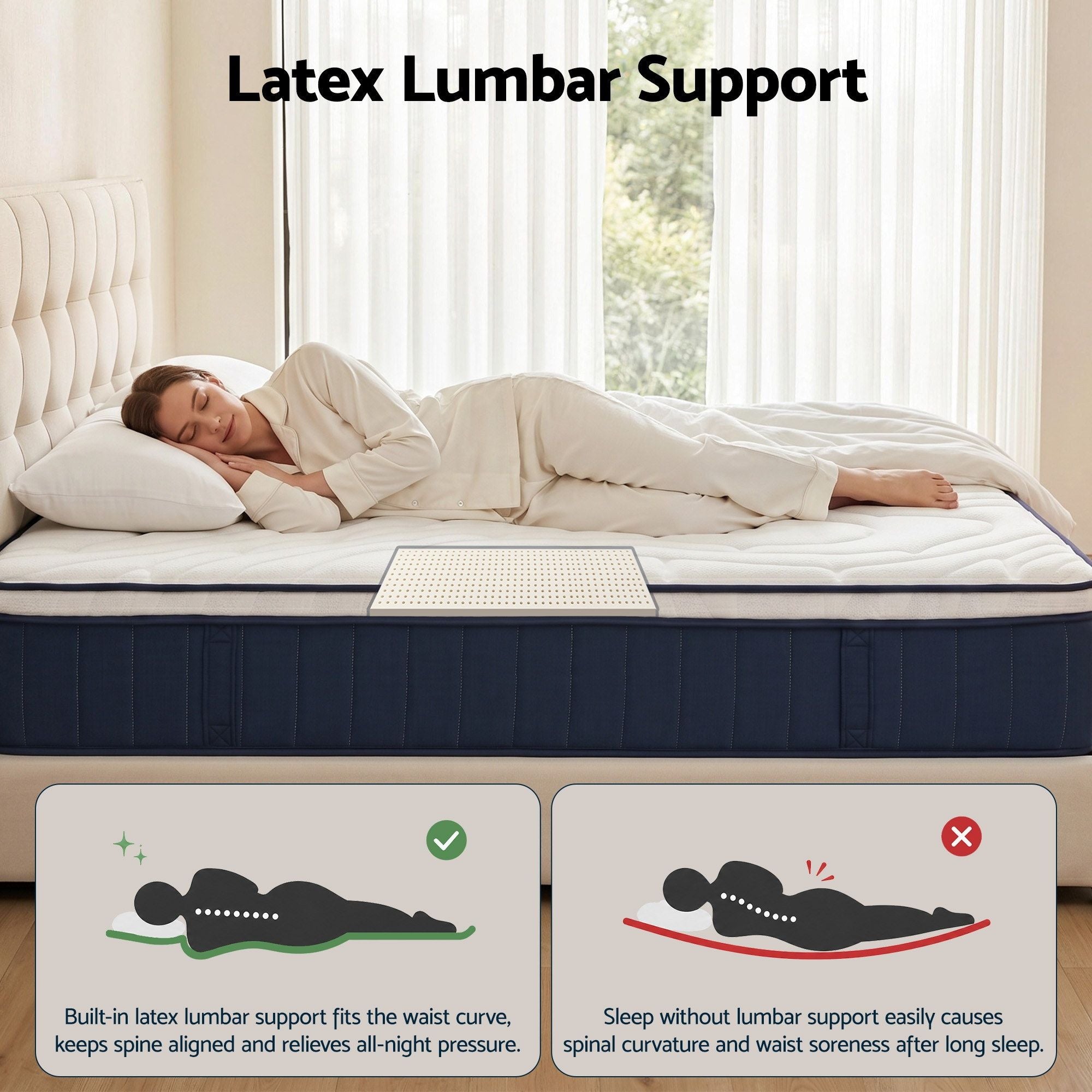 RoomSense Queen Mattress , 30cm Medium Firm Hybrid Mattress with Latex Lumbar Support for Back Pain Relief , Pocket Spring Mattress Queen Size in a Box